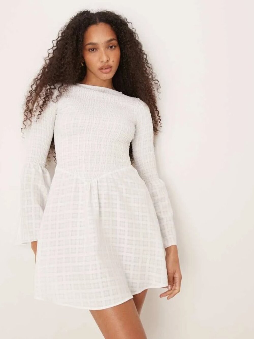 ASOS DESIGN Shirred Angel Sleeve Mini Dress - Size M